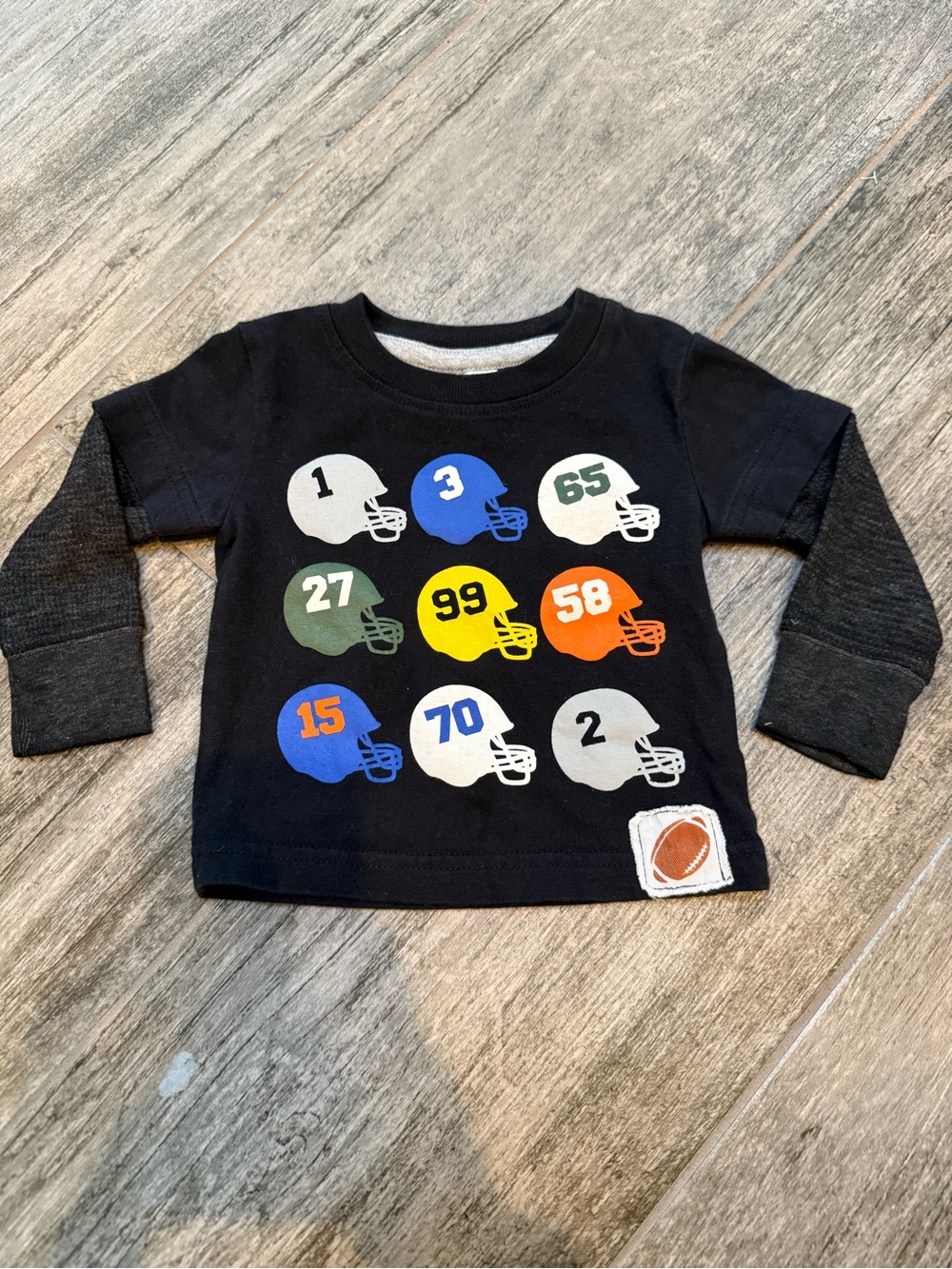 Mish Boys Black Layered Long-Sleeve Boys Football Helmet Tee - 3 months